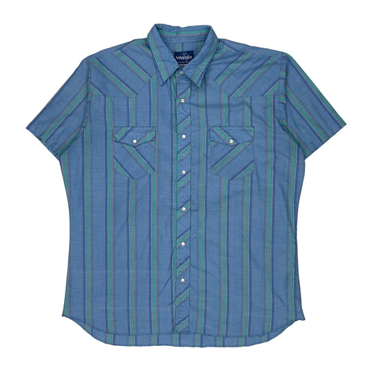 Vintage Wrangler Striped Short Sleeve Shirt - XL Blue Cotton