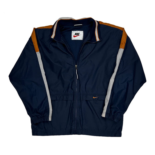 Swoosh Logo Nike Striped Track Jacket - Medium Navy Polyester