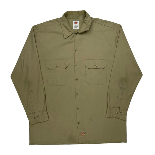 Vintage Dickies Shirt - Large Khaki Polyester Blend