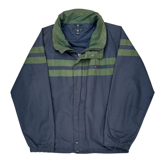 Tommy Hilfiger Striped Windbreaker - XL Blue Nylon