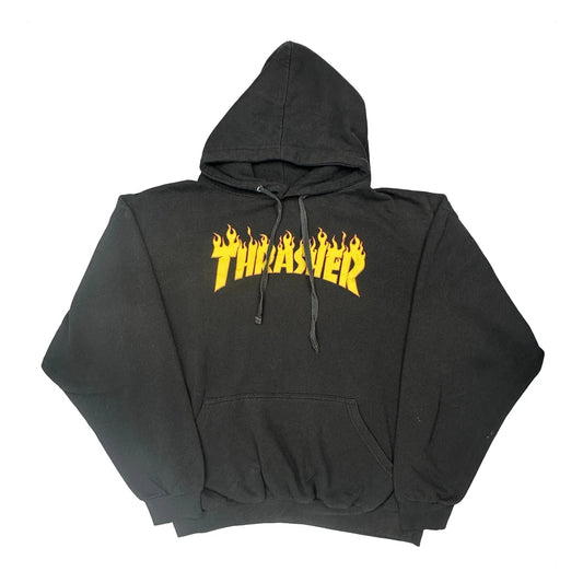 Flame Logo Thrasher Graphic Hoodie - XL Black Cotton