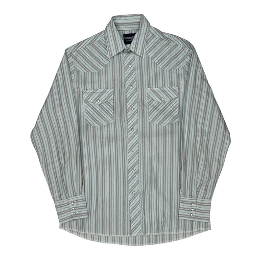 Vintage Tall Wrangler Striped Shirt - Large Blue Cotton Blend