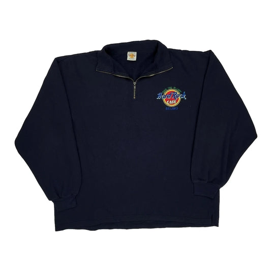 Beijing Hard Rock Cafe Collared 1/4 Zip - Large Navy Polyester Blend