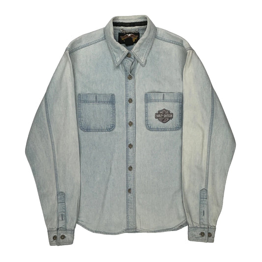 Harley Davidson Denim Shirt - Large Light Wash Cotton