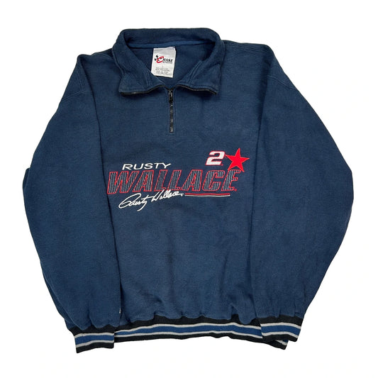 Rusty Wallace Chase Authentics Nascar 1/4 Zip - Large Blue Cotton Blend