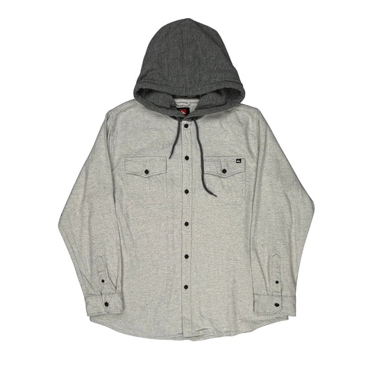 Vintage Quiksilver Hooded Shirt - XL Grey Cotton