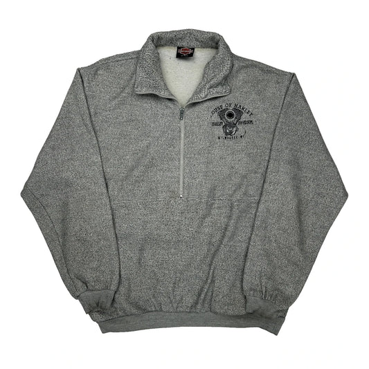 Vintage House Of Harley Davidson 1/4 Zip - Large Grey Cotton