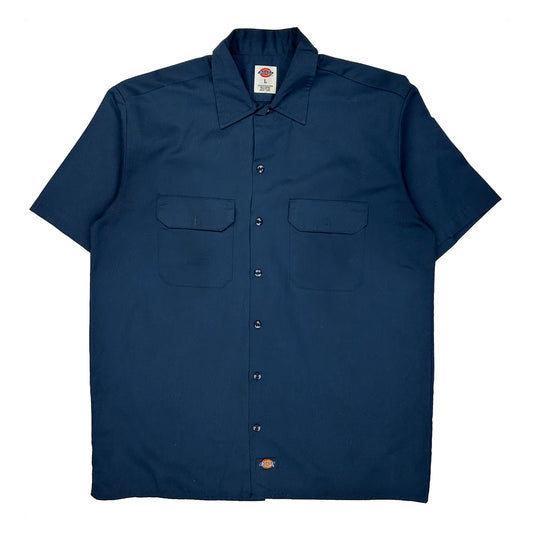 Vintage Dickies Short Sleeve Shirt - Large Navy Polyester Blend