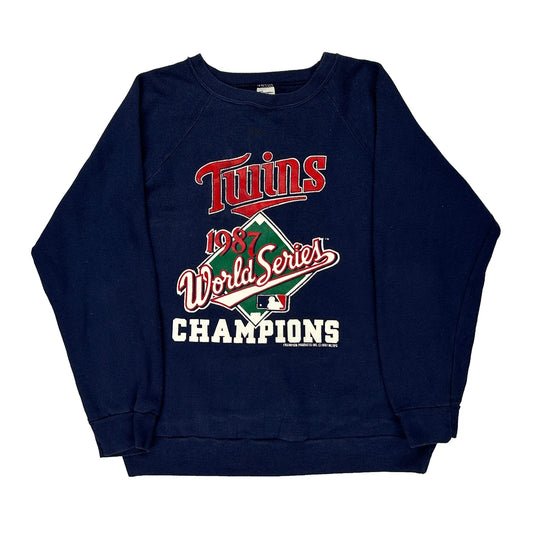 Made In USa 1987 World Series Champions Champion Mlb Sweatshirt - Large Navy Acrylic Blend