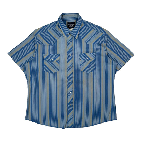 Wrangler Striped Short Sleeve Shirt - XL Blue Cotton