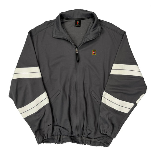 Vintage Nike Striped Track Jacket - Medium Grey Polyester