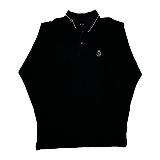 Vintage Chaps Ralph Lauren Long Sleeve Polo Shirt - Large Black Cotton