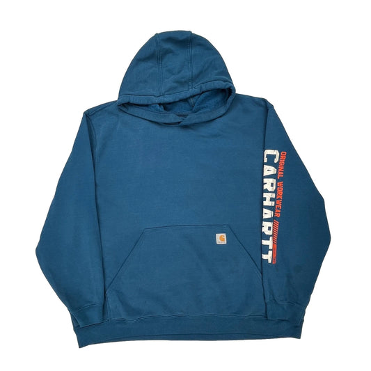 Carhartt Spellout Hoodie - 3XL Blue Cotton Blend