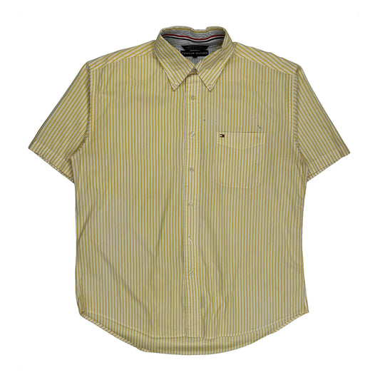 Tommy Hilfiger Striped Short Sleeve Shirt - Large Yellow Cotton