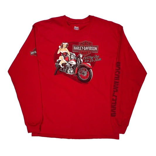 Chi-Town Hanes Harley Davidson Graphic Long Sleeve T-Shirt - XL Red Cotton