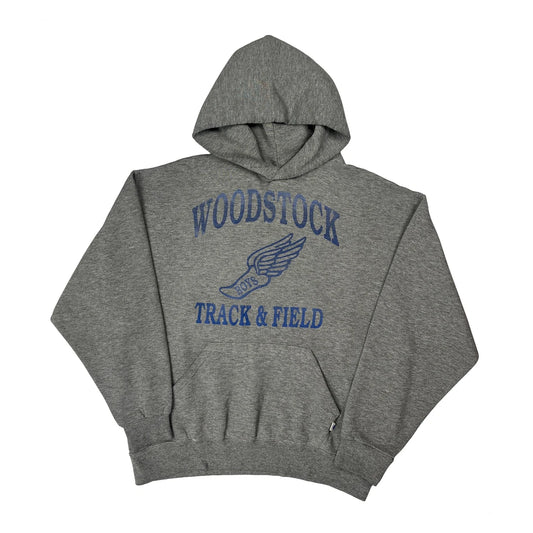 Vintage Track & Field Russell Athletic College Hoodie - Large Grey Cotton
