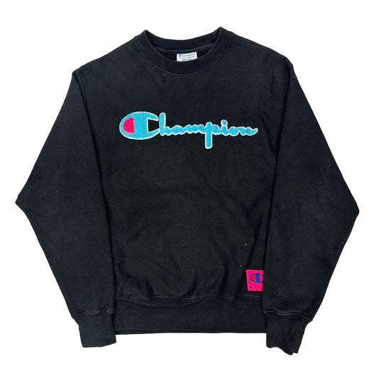 Reverse Weave Champion Spellout Sweatshirt - Medium Black Cotton
