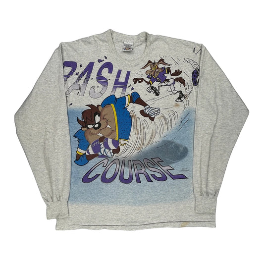 Looney Tunes Single Stitch Long Sleeve T-Shirt - XL Grey Cotton