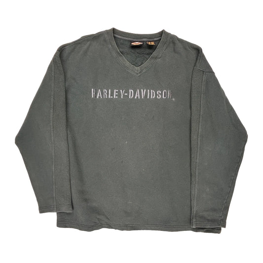 Harley Davidson Spellout Long Sleeve T-Shirt - 2XL Green Cotton