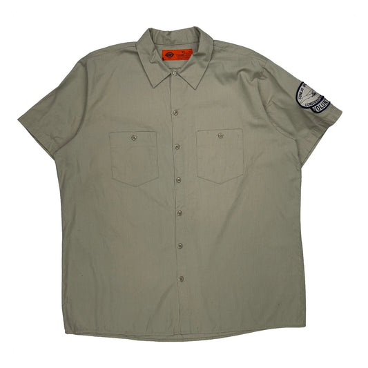 Vintage Volunteer Patch On Sleeve Dickies Short Sleeve Shirt - XL Khaki Polyester Blend