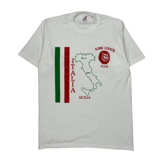 Italy Jerzees Graphic T-Shirt - Medium White Cotton