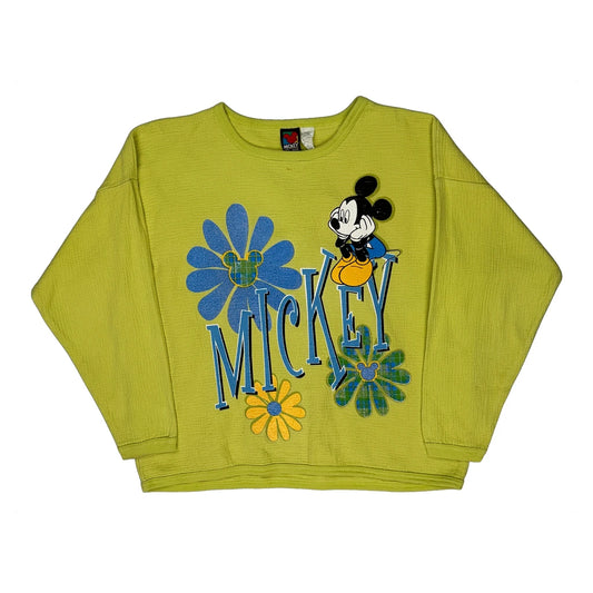 Vintage Mickey Unlimited Graphic Long Sleeve T-Shirt - Large Yellow Cotton