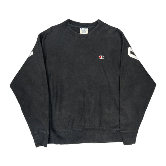 Reverse Weave Champion Spellout Sweatshirt - Large Black Cotton