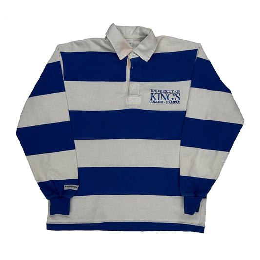 Vintage University Of King'S College Halifax Barbarian Striped Rugby Shirt - Medium Blue Cotton