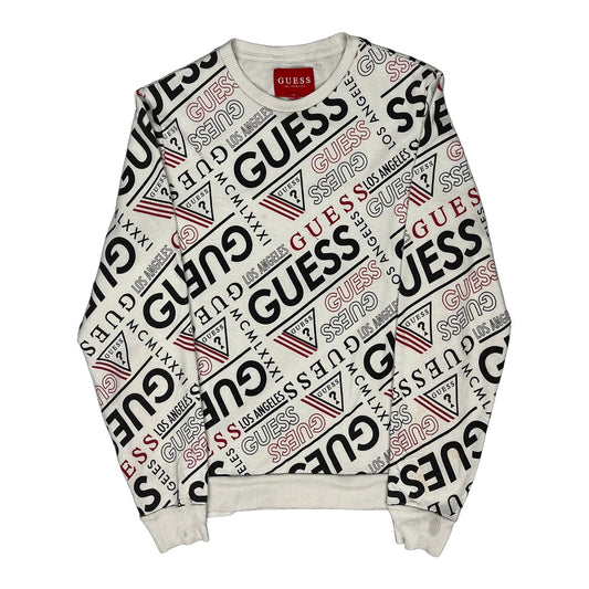 Vintage Guess Sweatshirt - Medium White Cotton