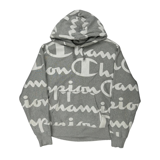 Champion Spellout Hoodie - XL Grey Cotton Blend