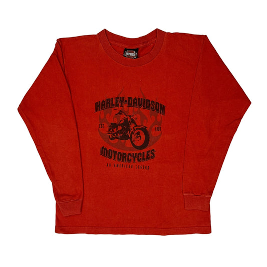 Vintage Age 10-12 Harley Davidson Graphic Long Sleeve T-Shirt - Medium Red Cotton