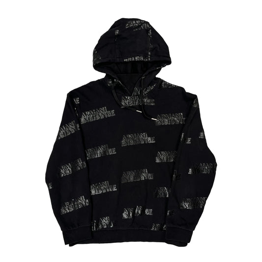 Vintage All-Over Armani Exchange Logo Print Armani Exchange Hoodie - Medium Black Cotton