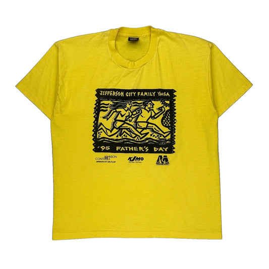 Single Stitch Fruit Of The Loom Graphic T-Shirt - XL Yellow Cotton Blend