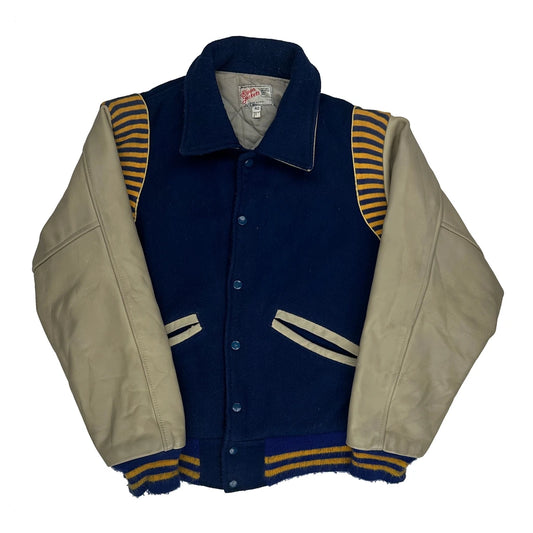 80S Made In USA Ripon Athletic Varsity Jacket - Medium Blue Wool Blend