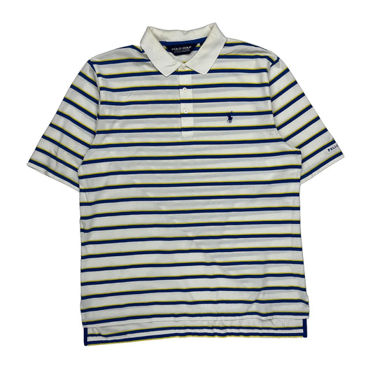 Vintage Ralph Lauren Striped Polo Shirt - Large White Cotton