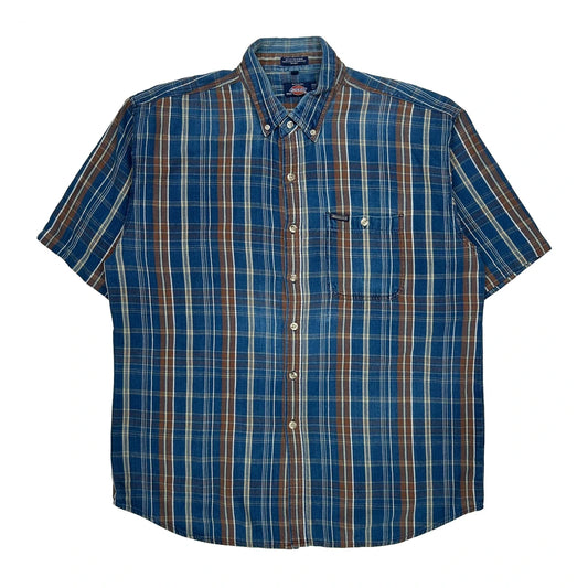 Vintage Dickies Checked Short Sleeve Shirt - XL Blue Cotton