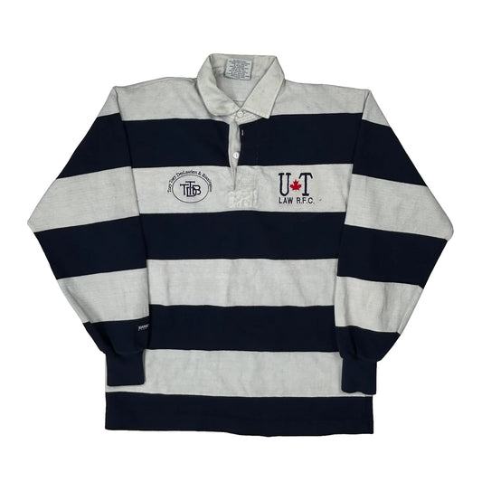 Vintage Ut Law R.F.C. Barbarian Striped Rugby Shirt - Large Grey Cotton