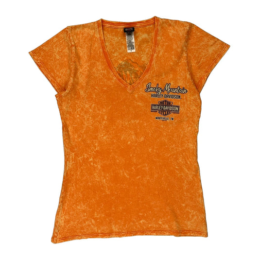 Smoky Mountain Harley Davidson Graphic T-Shirt - Small Orange Cotton