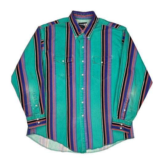 Wrangler Striped Shirt - XL Green Cotton