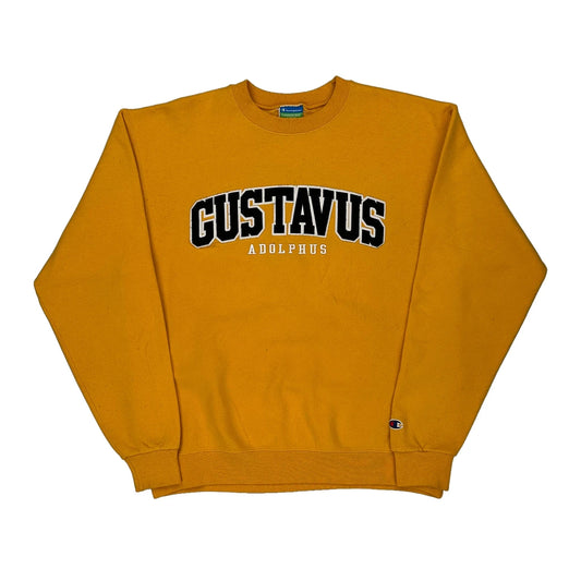 Gustavus Adolphus Champion College Sweatshirt - Medium Yellow Cotton Blend