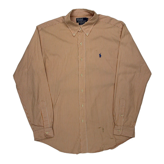 Vintage Polo By Ralph Lauren Striped Shirt - Large Orange Cotton