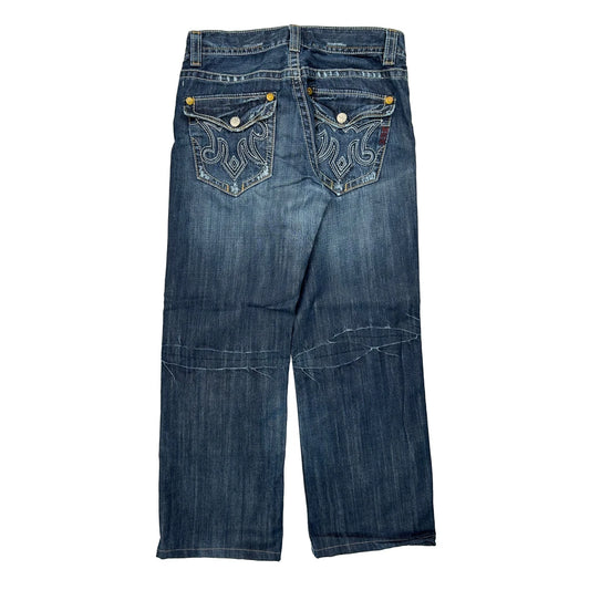 Vintage Y2K Baggy Graphic Jeans - 33W 31L Blue Denim