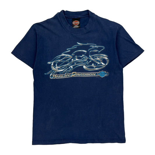 Outpost Harley Davidson Graphic T-Shirt - Medium Blue Cotton