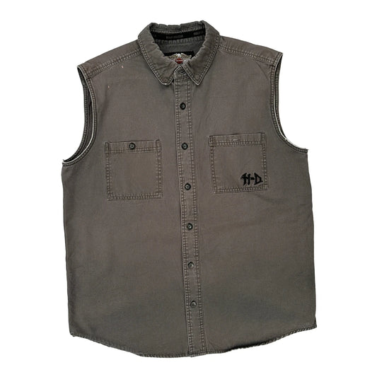 Motorcycle Harley Davidson Graphic Denim Gilet - Large Grey Cotton