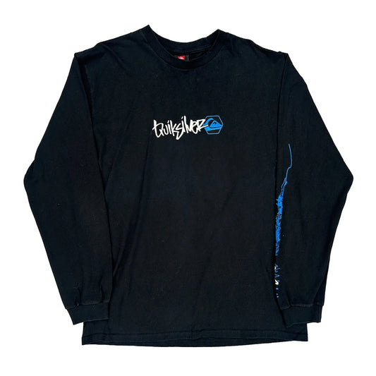 Surfing Quiksilver Graphic Long Sleeve T-Shirt - Large Black Cotton