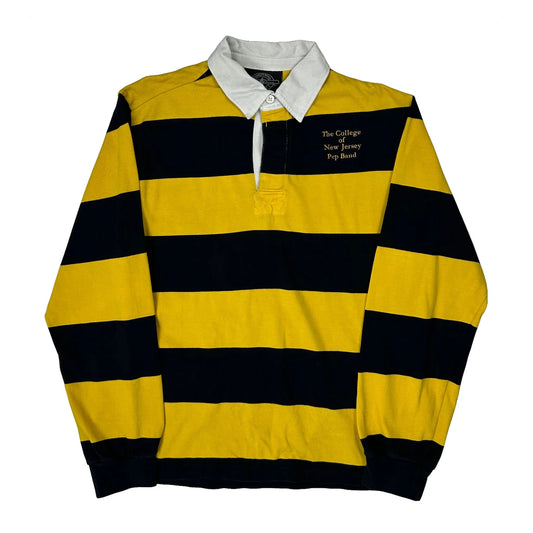 Vintage The College Of New Jersey Pep Band Charles River Apparel Striped Rugby Shirt - Medium Yellow Cotton