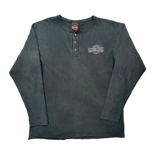 Motorcycle Harley Davidson Graphic Long Sleeve T-Shirt - Large Grey Cotton