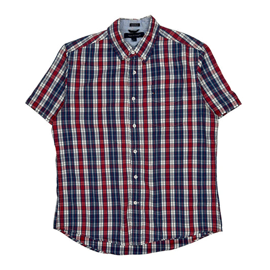 Tommy Hilfiger Checked Short Sleeve Shirt - Medium Blue Cotton