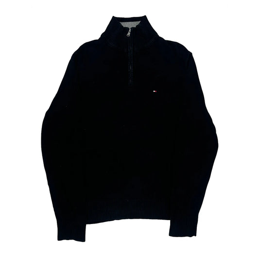 Vintage Tommy Hilfiger 1/4 Zip - Large Black Cotton