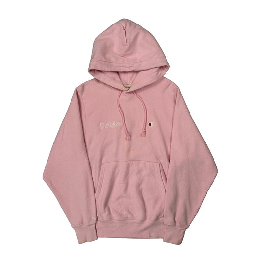Vintage Reverse Weave Champion Hoodie - Small Pink Cotton Blend